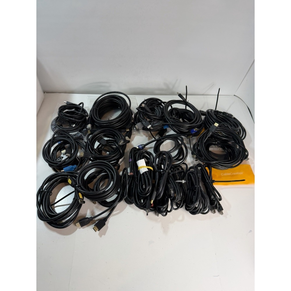 Lot of 35 Assorted HDMI Cables, Various Lengths and colors (Black, Gray, White)